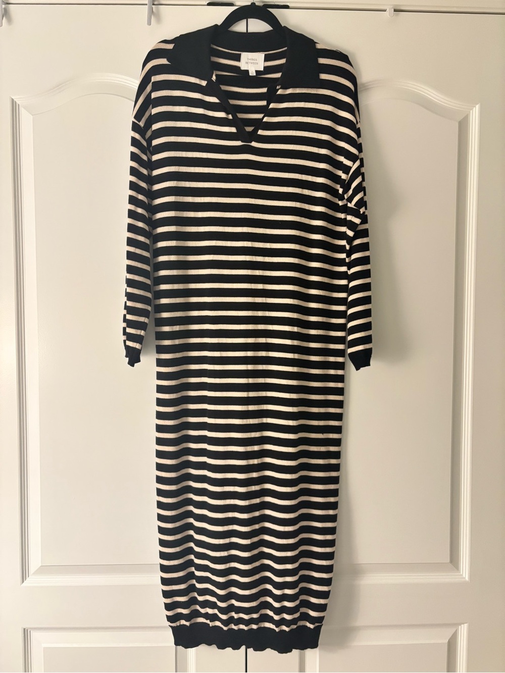 Striped Black and Cream Polo-Style Maxi Dress